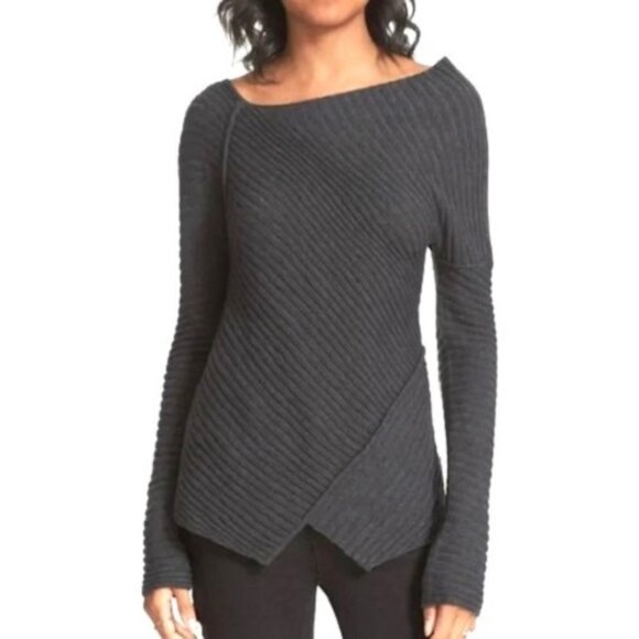 Free People Grey Wool Blend Love & Harmony Ribbed Asymmetric Sweater XS - Picture 1 of 10